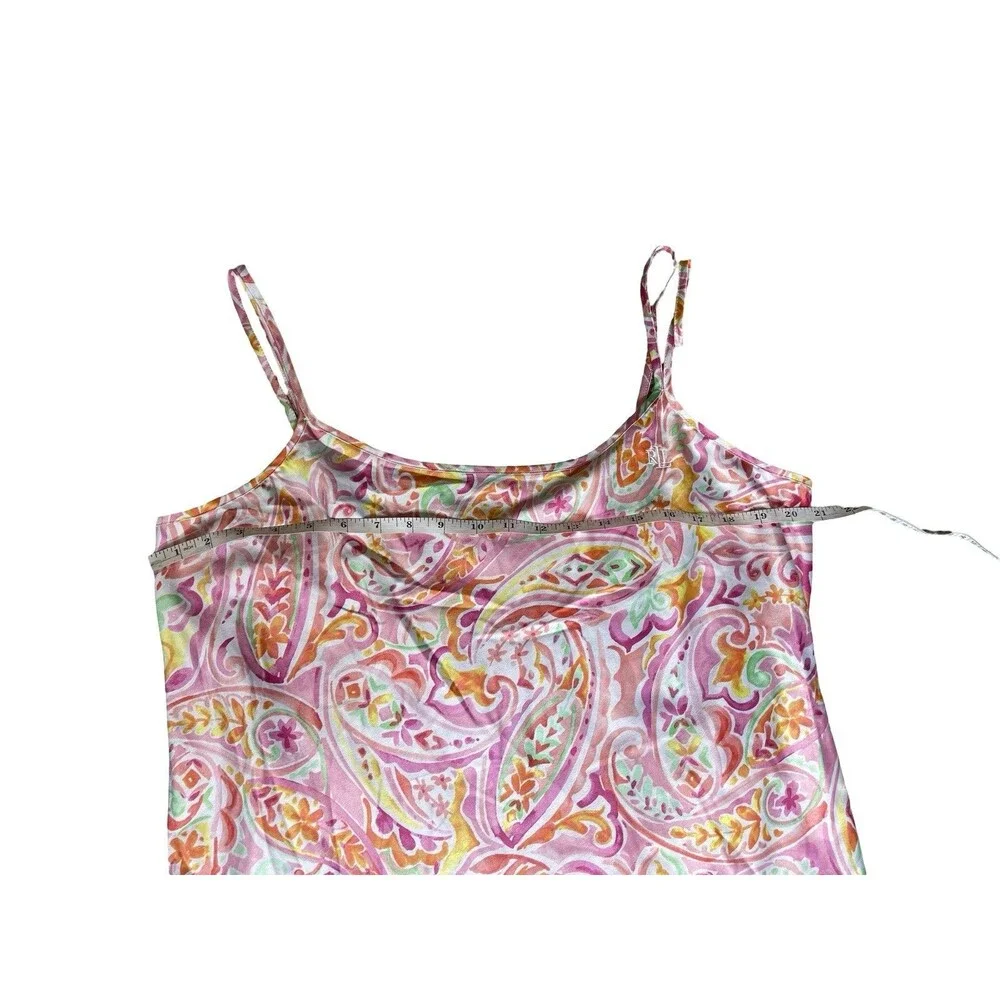 Ralph Lauren Nightgown Womens XL Paisley Chemise Pink Ruffle Black Label